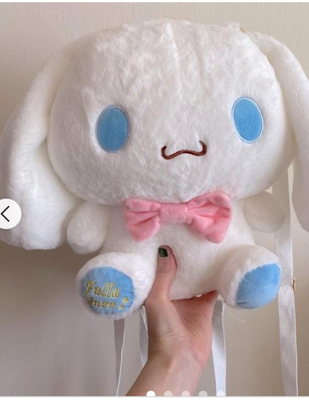 Sanrio Cinnamoroll Plush Bag in White with Pink Bow and Blue Accents